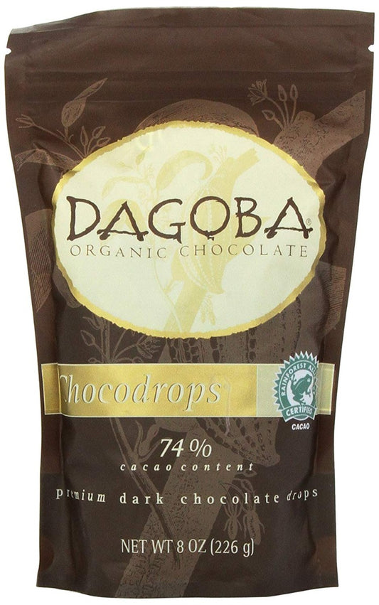 DAGOBA ORGANIC CHOC: Premium Baking Dark Chocolate Drops 74%, 8 oz - Vending Business Solutions