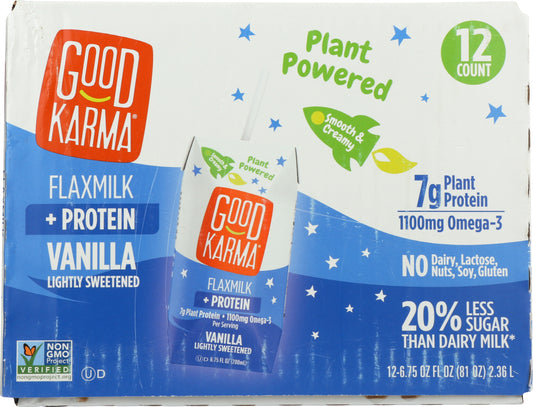 GOOD KARMA: Vanilla Lightly Sweetened Flaxmilk Protein 12 Pack, 81 fo - Vending Business Solutions