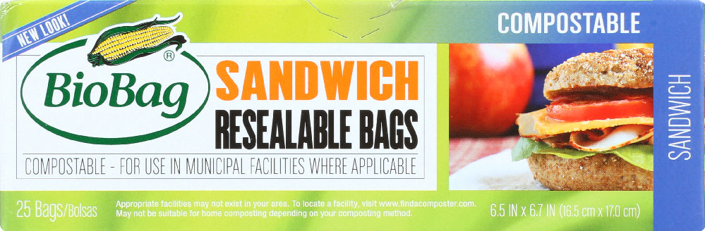 BIOBAG: Resealable Sandwich Bags, 25 bg - Vending Business Solutions
