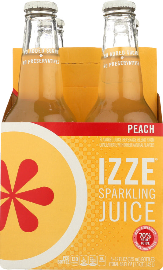 IZZE: Sparkling Peach Flavored Juice Beverage 4 Count, 48 oz - Vending Business Solutions