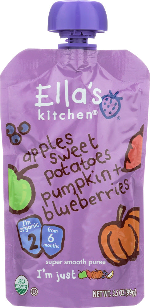 ELLAS KITCHEN: Baby Stage 1 Apple Sweet Potatoes Pumpkin and Blueberries, 3.5 oz - Vending Business Solutions