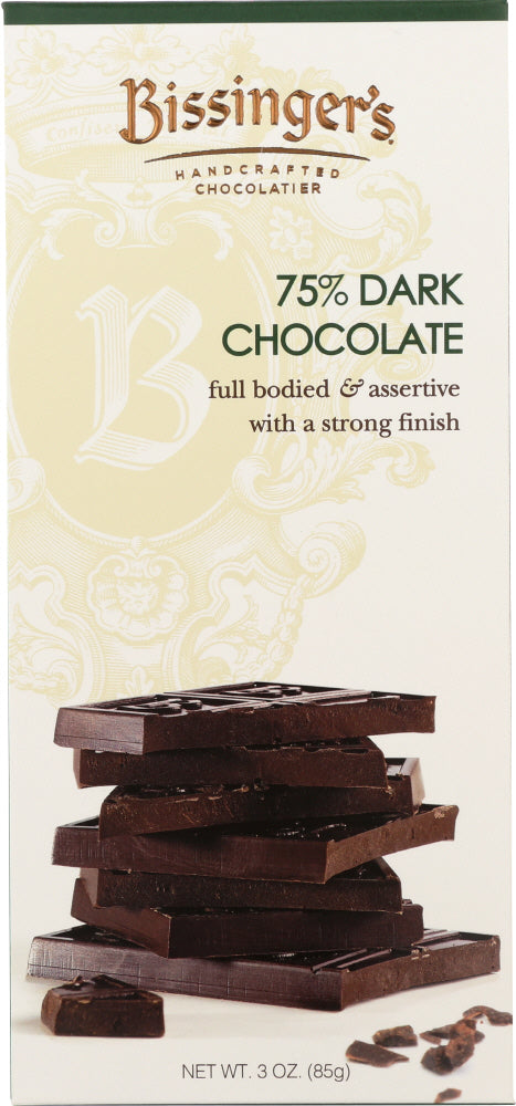 BISSINGERS: 75 Percent Dark Chocolate Bar, 3 oz - Vending Business Solutions