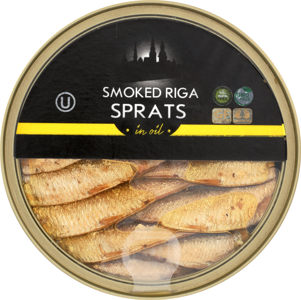 GRILLED CATCH: Sprats Smoked Riga Oil, 5.6 oz - Vending Business Solutions