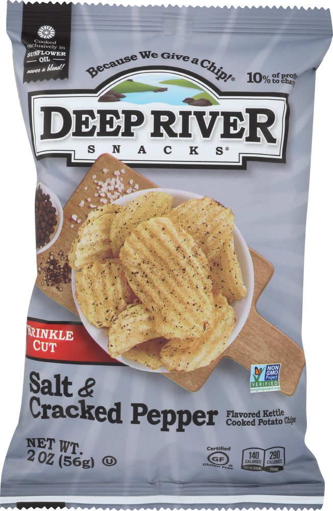 DEEP RIVER: Salt & Cracked Pepper Kettle Cooked Potato Chips, 2 oz - Vending Business Solutions