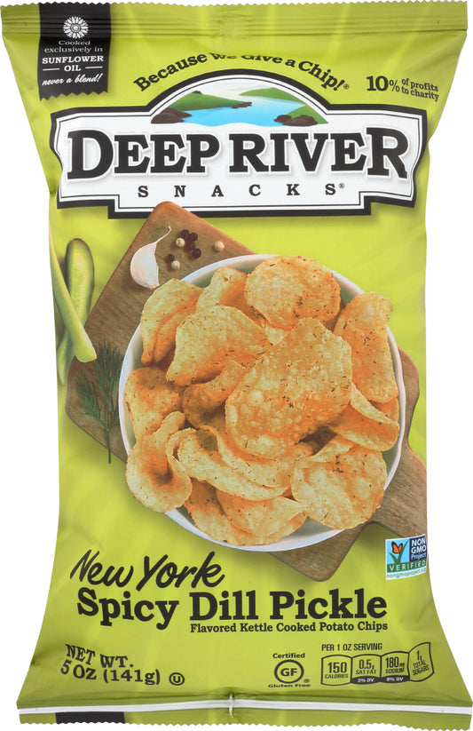 DEEP RIVER: New York Spicy Dill Pickle Kettle Cooked Potato Chips, 5 oz - Vending Business Solutions