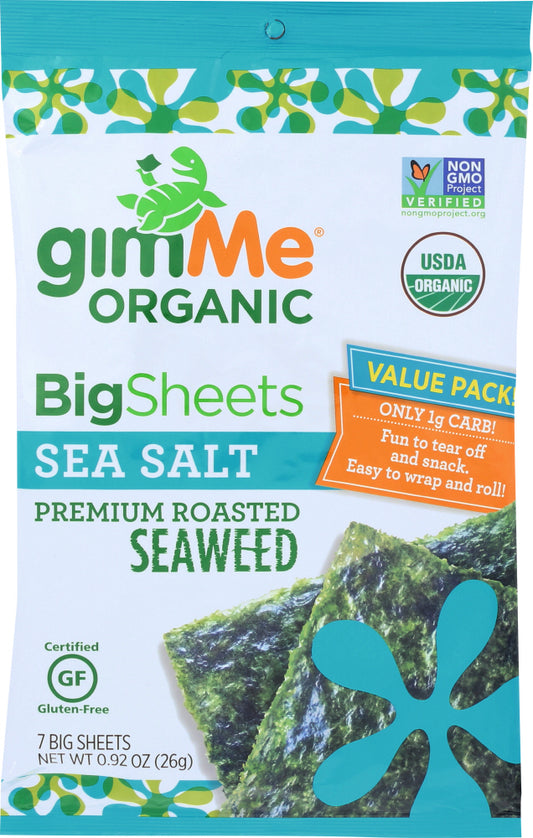 GIMME: Organic Roasted Seaweed Full Sheets Sea Salt, 0.92 oz - Vending Business Solutions