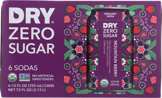 DRY SODA: Zero Sugar Soda Mountain Berry 6-12 fl oz, 72 fl oz - Vending Business Solutions
