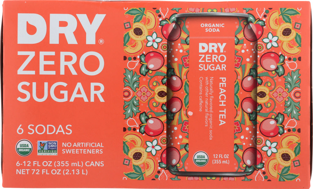 DRY SODA: Zero Sugar Soda Peach Tea 6-12 fl oz, 72 fl oz - Vending Business Solutions