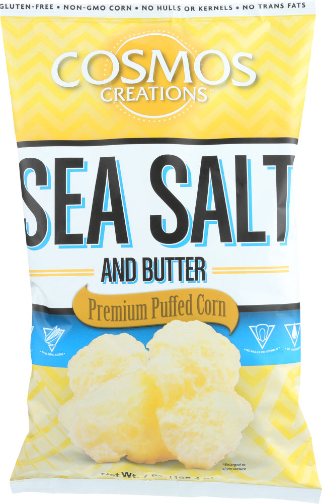 COSMOS CREATIONS: Gluten Free Sea Salt & Butter Premium Puffed Corn, 7 oz - Vending Business Solutions