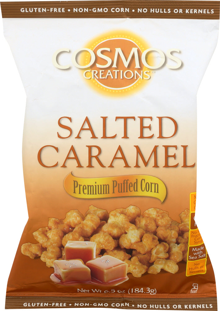 COSMOS CREATIONS: Gluten Free Salted Caramel Premium Puffed Corn, 6.5 oz - Vending Business Solutions