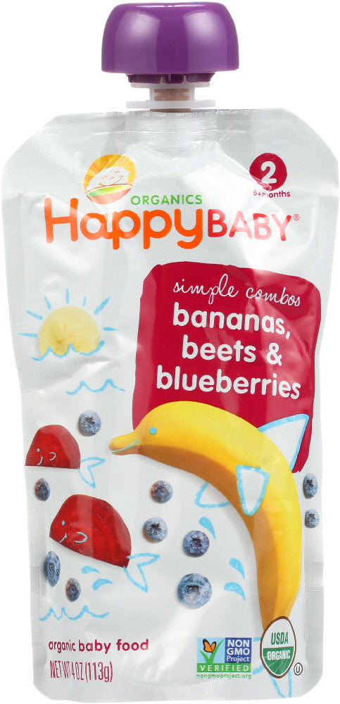 HAPPY BABY: Organic Baby Food Stage 2 Bananas Beets & Blueberries 6+ Months, 4 oz - Vending Business Solutions