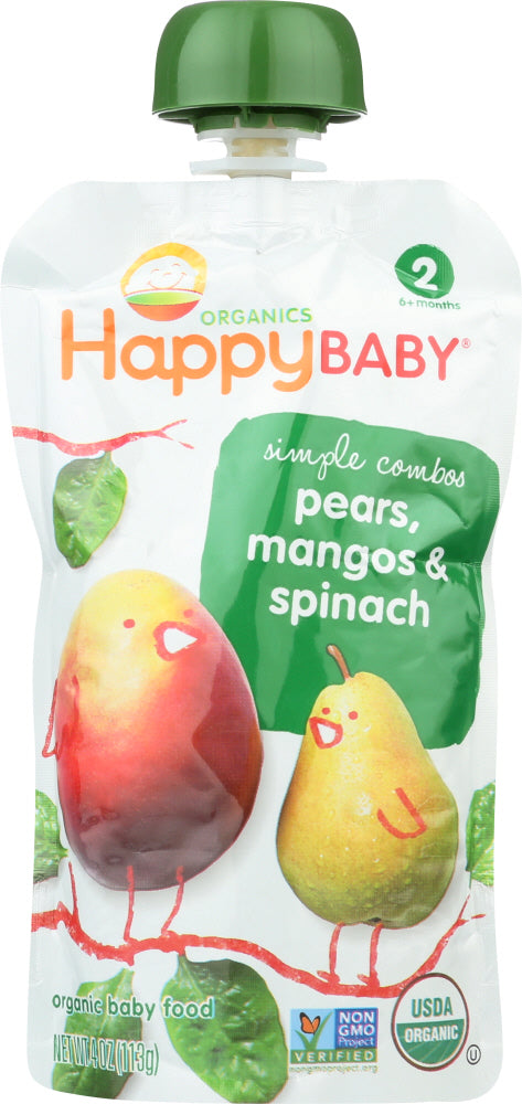 HAPPY BABY: Organic Baby Food Stage 2 Spinach Mangos & Pears 6+ Months, 3.5 oz - Vending Business Solutions