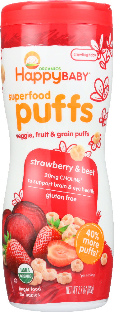 HAPPY BABY: Organic Baby Food Puffs Strawberry, 2.1 oz - Vending Business Solutions