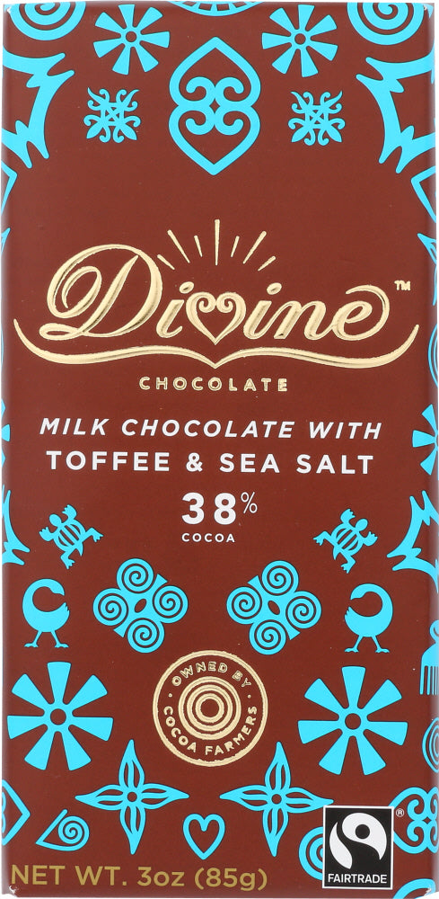 DIVINE CHOCOLATE: Chocolate Bar Milk Toffee Sea Salt, 3 oz - Vending Business Solutions