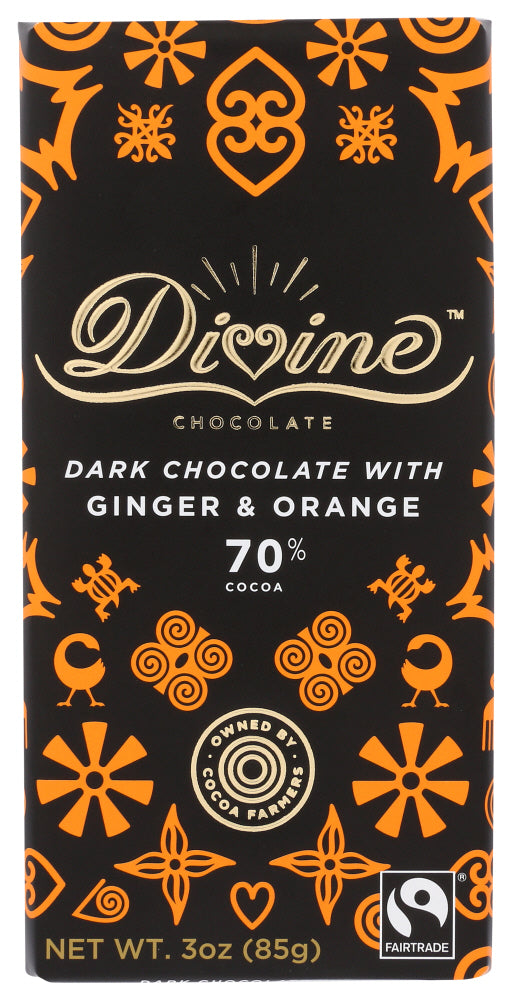 DIVINE CHOCOLATE: Chocolate Bar Dark Ginger Orange, 3 oz - Vending Business Solutions