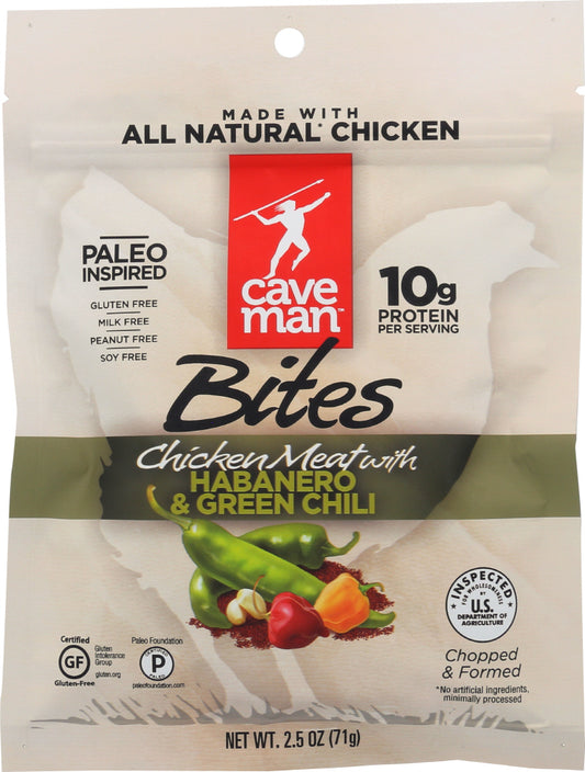 CAVEMAN FOODS: Bites Chicken Meat With Habanero And Green Chili 2.5 Oz - Vending Business Solutions