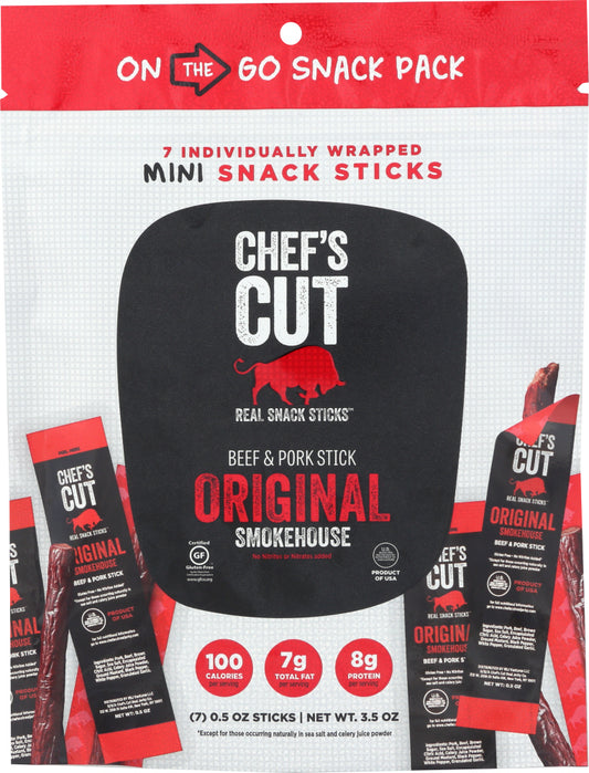 CHEFS CUT: Beef & Pork Mini Snack Sticks Smokehouse, 3.5 oz - Vending Business Solutions