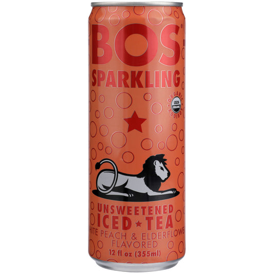 BOS: Unsweetened Sparkling Tea White Peach & Elderflower, 12 fl oz - Vending Business Solutions