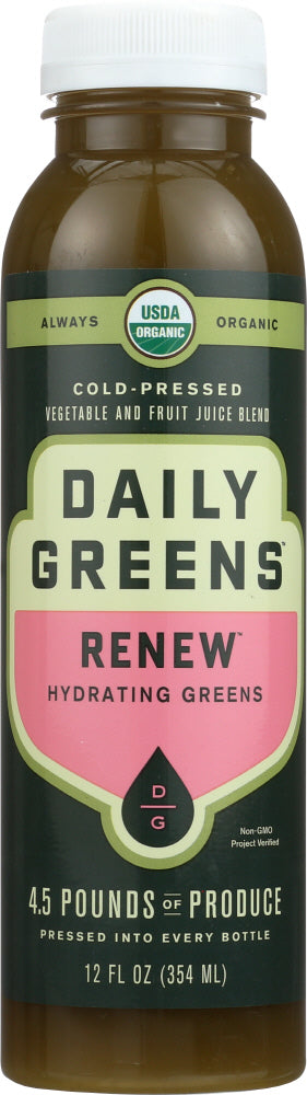 DRINK DAILY GREENS: Renew Hydrating Greens Cold Pressed Juice, 12 oz - Vending Business Solutions
