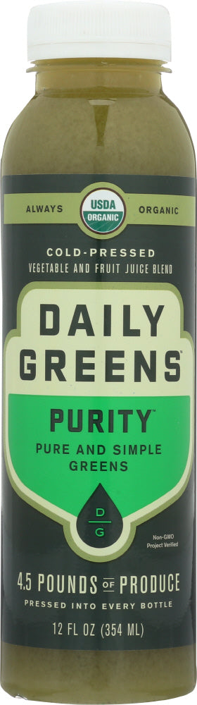 DRINK DAILY GREENS: Purity Pure & Simple Greens Cold Pressed Juice, 12 oz - Vending Business Solutions