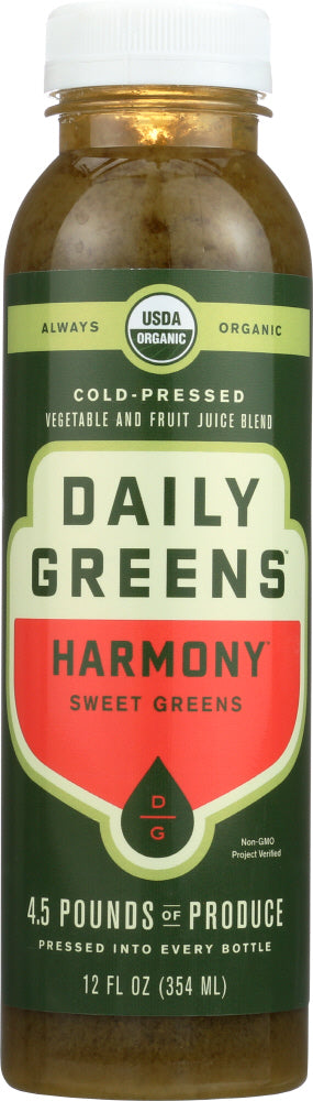 DRINK DAILY GREENS: Organic Harmony Sweet Greens Cold Pressed Juice, 12 oz - Vending Business Solutions