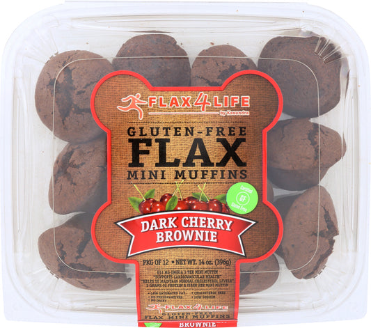 FLAX4LIFE: Frozen Dark Cherry Brownies Flax Mini Muffins, 14 oz - Vending Business Solutions
