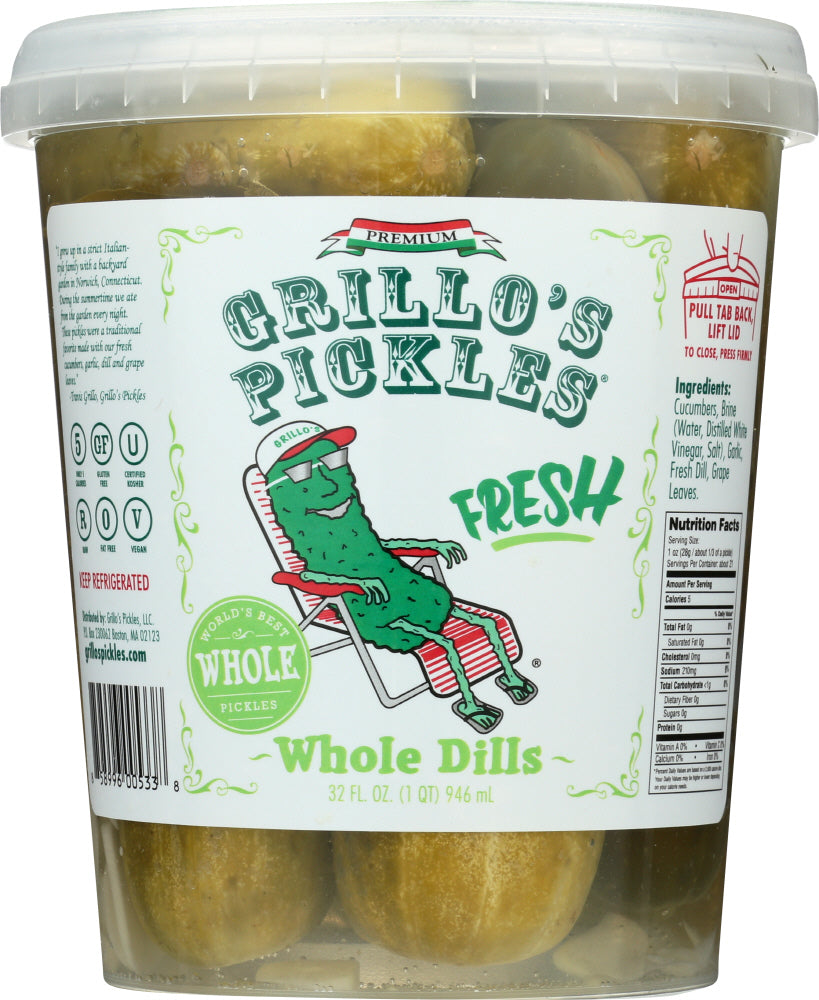 GRILLO'S PICKLES: Whole Dills, 32 oz - Vending Business Solutions