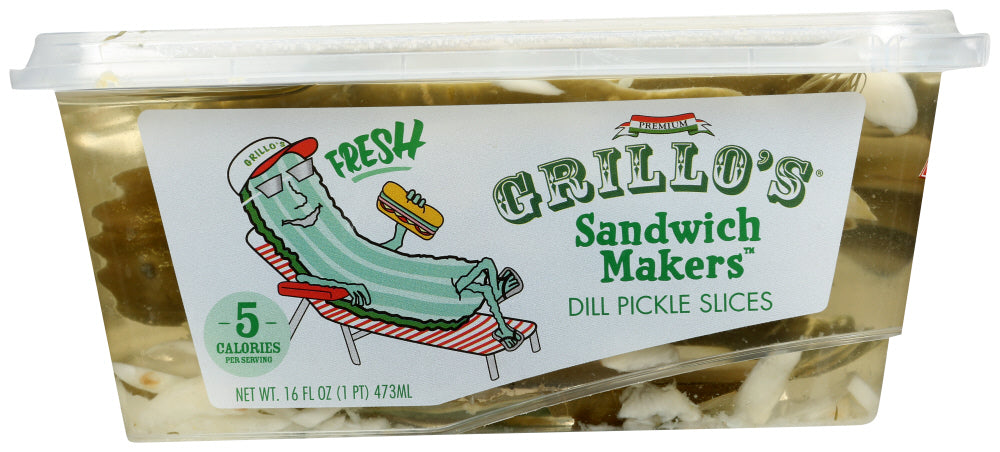 GRILLO'S PICKLES: Sandwich Makers Dill Pickle Slices, 16 oz - Vending Business Solutions
