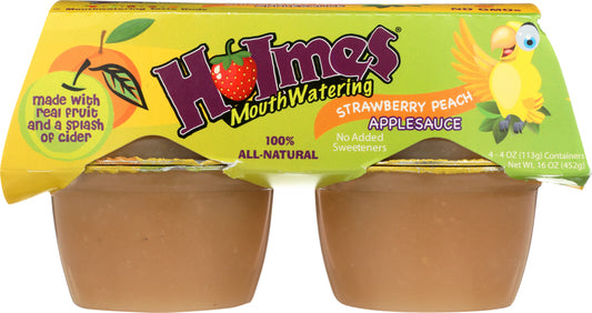 HOLMES MOUTHWATERING APPLESAUCE: Strawberry Peach Applesauce 4 Pack, 16 oz - Vending Business Solutions
