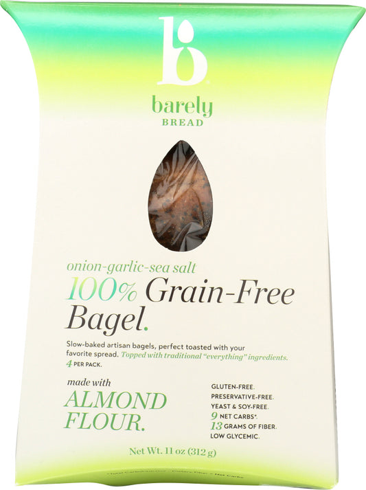 BARELY BREAD: Onion Garlic Sea Salt Bagel, 11 oz - Vending Business Solutions