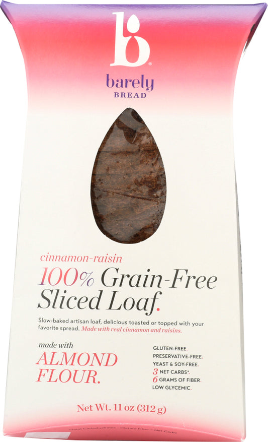 BARELY BREAD: Cinnamon Raisin Sliced Loaf, 11 oz - Vending Business Solutions