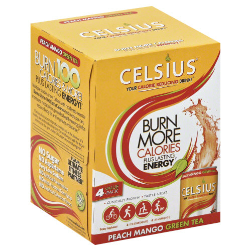 CELSIUS: Live Fit Green Tea Peach Mango Non-Carbonated Pack of 4, 48 oz - Vending Business Solutions