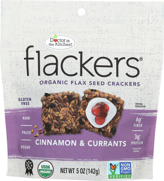 DOCTOR IN THE KITCHEN: Flackers Flax Seed Crackers Cinnamon & Currants, 5 oz - Vending Business Solutions