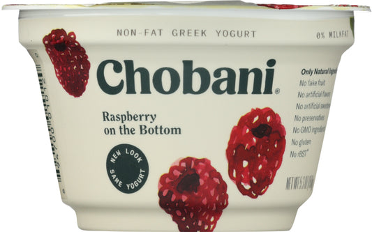CHOBANI: Non-Fat Greek Yogurt Raspberry on the Bottom, 5.3 oz - Vending Business Solutions