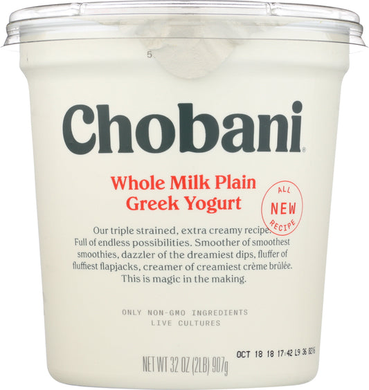 CHOBANI: Whole Milk Plain Greek Yogurt, 32 oz - Vending Business Solutions