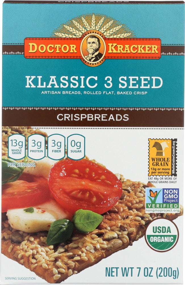 DOCTOR KRACKER: Organic Klassic 3 Seed Crispbreads, 7 oz - Vending Business Solutions