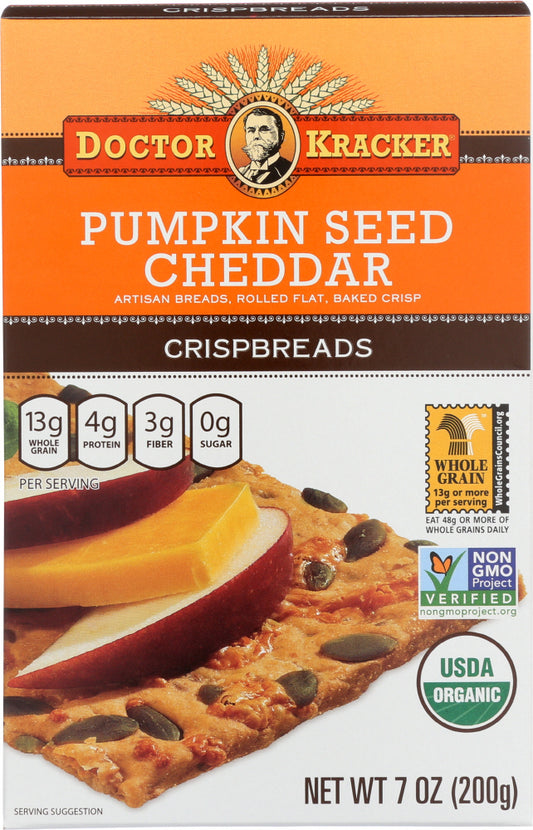 DOCTOR KRACKER: Organic Crispbreads Pumpkin Seed Cheddar, 7 oz - Vending Business Solutions