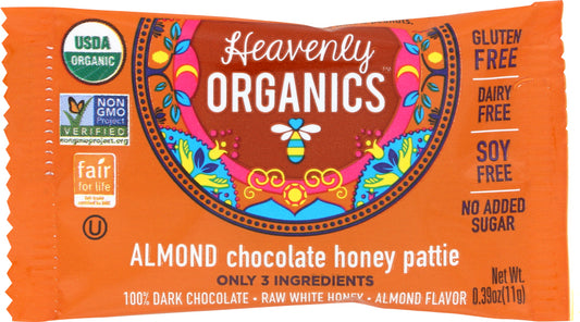 HEAVENLY ORGANICS: Almond Honey Chocolate Pattie, Gluten & Dairy Free, 0.39 oz - Vending Business Solutions