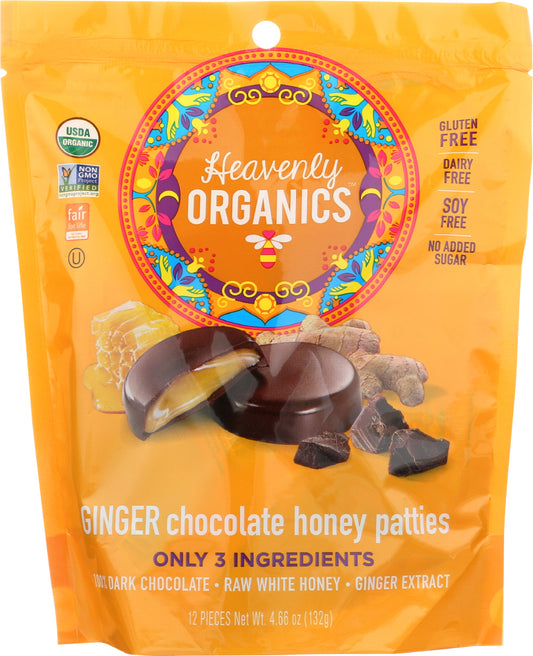 HEAVENLY ORGANICS: Organic Ginger Chocolate Honey Patties, 4.66 oz - Vending Business Solutions