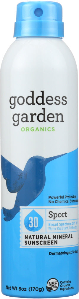 GODDESS GARDEN: Organics Sunny Sport Spray Natural Sunscreen SPF 30, 6 oz - Vending Business Solutions