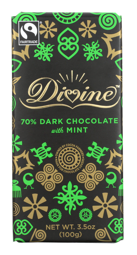 DIVINE CHOCOLATE: Chocolate Bar Dark 70% Mint, 3.5 oz - Vending Business Solutions