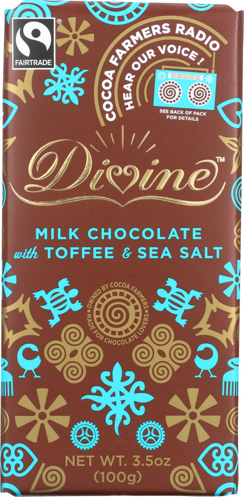 DIVINE CHOCOLATE: 38% Milk Chocolate Toffee & Sea Salt, 3.5 oz - Vending Business Solutions