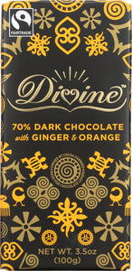 DIVINE: Chocolate 70 % Dark Chocolate With Ginger & Orange, 3.5 oz - Vending Business Solutions