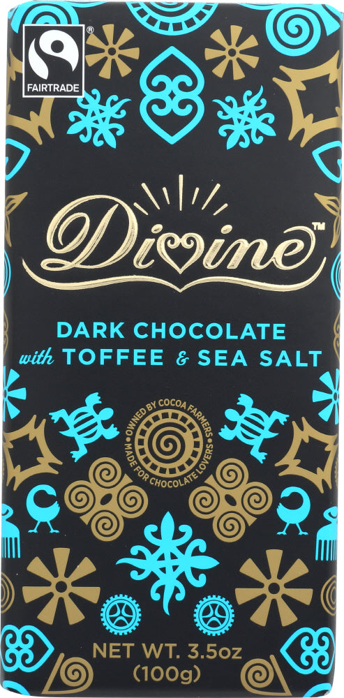 DIVINE CHOCOLATE: Chocolate Bar Dark with Toffee and Sea Salt, 3.5 oz - Vending Business Solutions