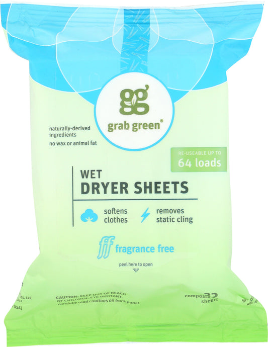 GRABGREEN: Wet Dryer Sheets Fragrance Free, 8.64 oz - Vending Business Solutions