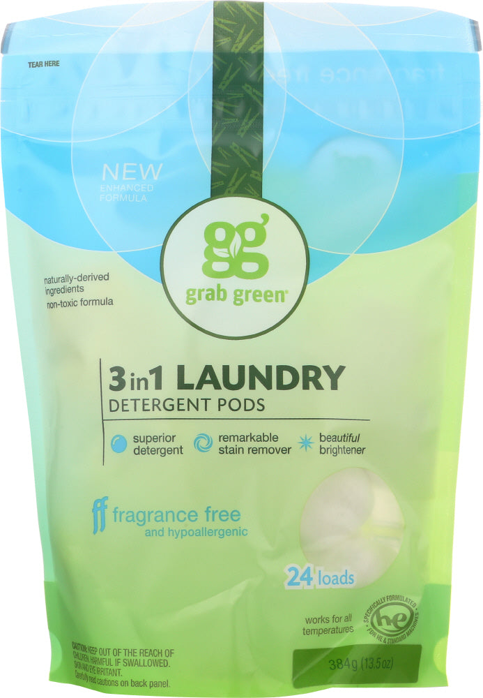 GRABGREEN: 3-in-1 Laundry Detergent 24 Loads Fragrance Free, 15.2 oz - Vending Business Solutions