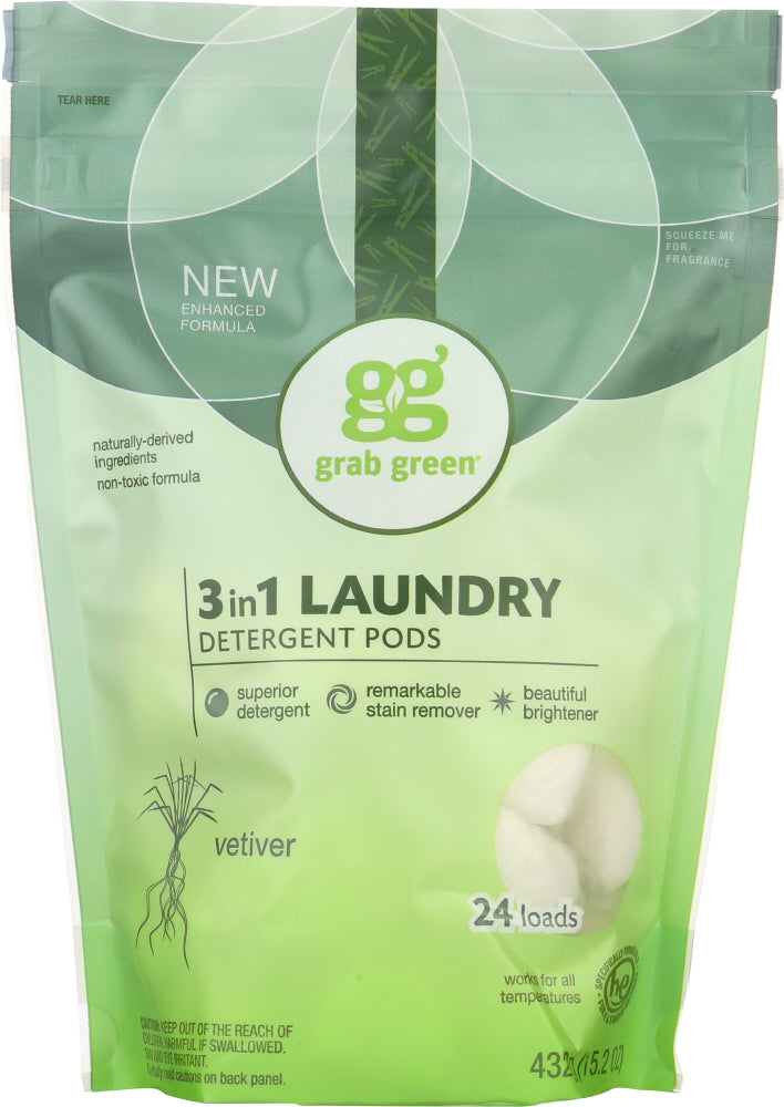 GRABGREEN: 3-in-1 Laundry Detergent Vetiver 24 Loads, 15.2 Oz - Vending Business Solutions