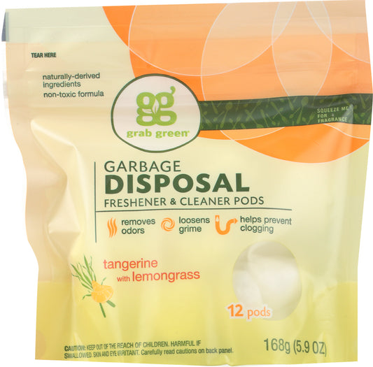 GRABGREEN: Garbage Disposal Freshener & Cleaner Pods Tangerine+Lemongrass, 5.9 oz - Vending Business Solutions