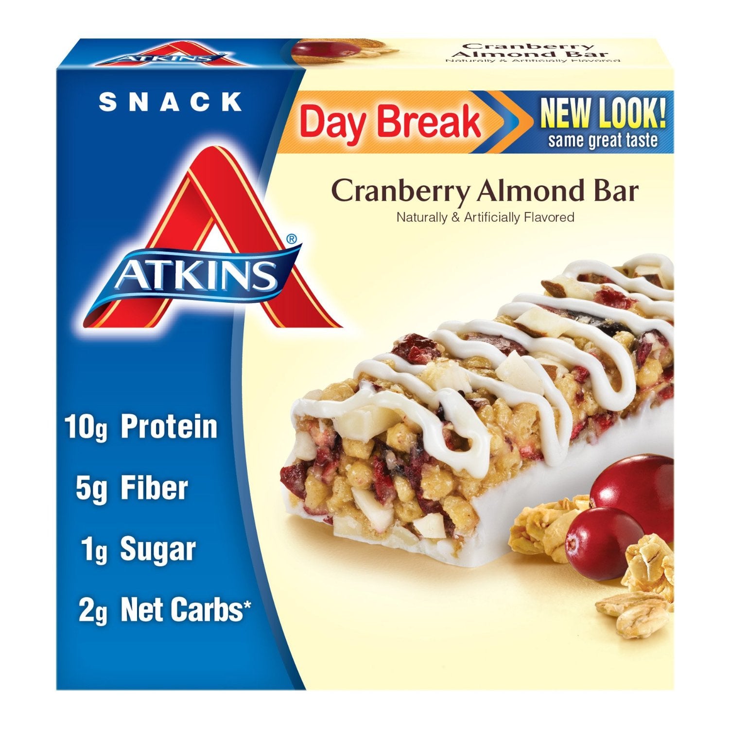 ATKINS: Day Break Snack Bar Cranberry Almond (5x1.2oz bars), 6 oz - Vending Business Solutions