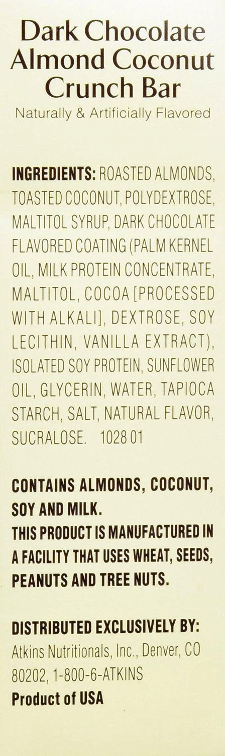 ATKINS: Snack Bar Dark Chocolate Almond Coconut Crunch (5x1.4oz bars), 7 oz - Vending Business Solutions
